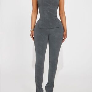 Faux leather pant set - slate Grey